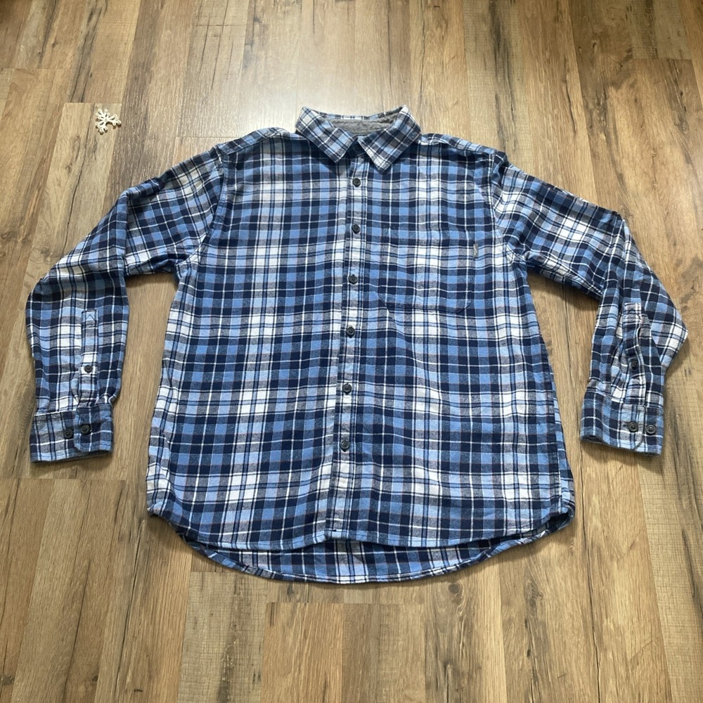 Eddie Bauer Men's Flannel Shirt Size L Blue Plaid Button Up 100% Cotton Soft